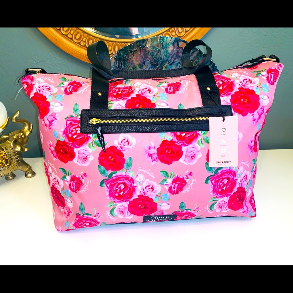 NWT Juicy Couture Pink Floral Rose Weekender Travel Bag